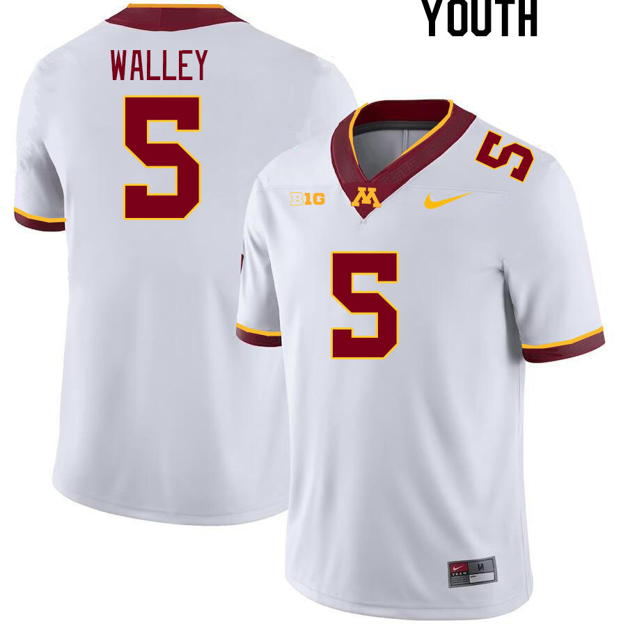 Youth #5 Justin Walley Minnesota Golden Gophers College Football Jerseys Stitched-White - Click Image to Close